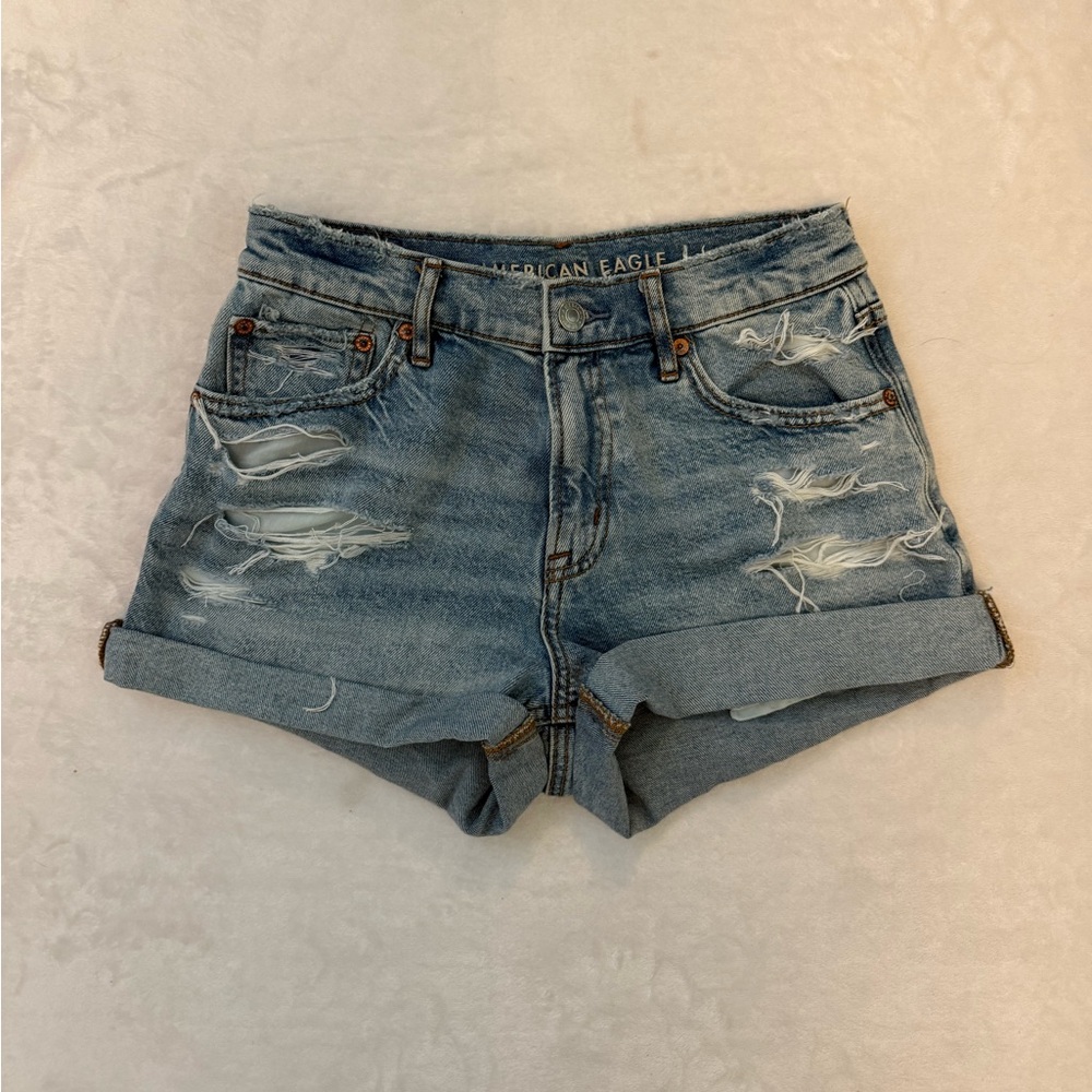 American Eagle Outfitters Women's Ripped Jean Shorts - Light Blue
